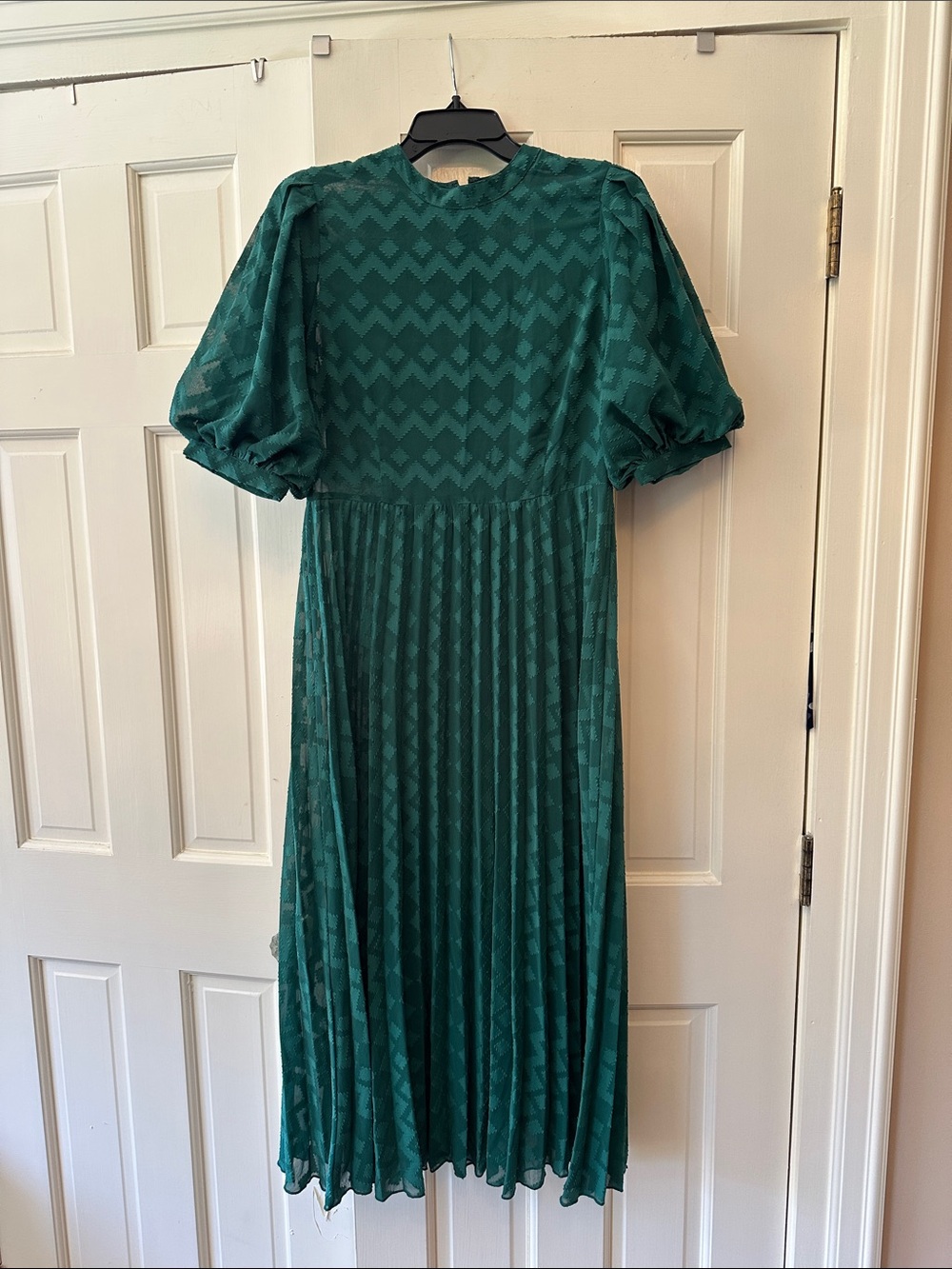 ASOS Emerald Green Midi Dress with Puff Sleeves